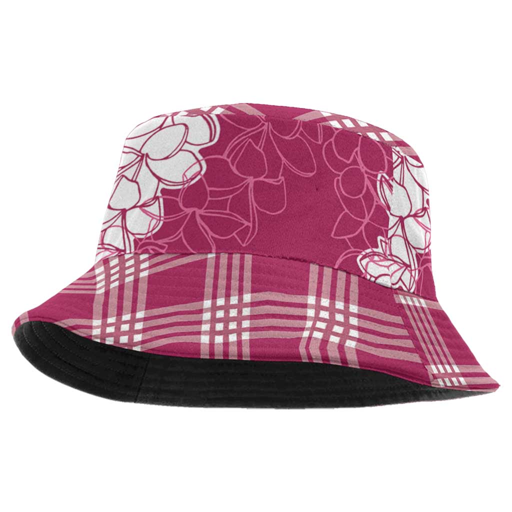 Hawaii Aloha Plumeria Lei Fuschia Palaka Bucket Hat - Polynesian Pride