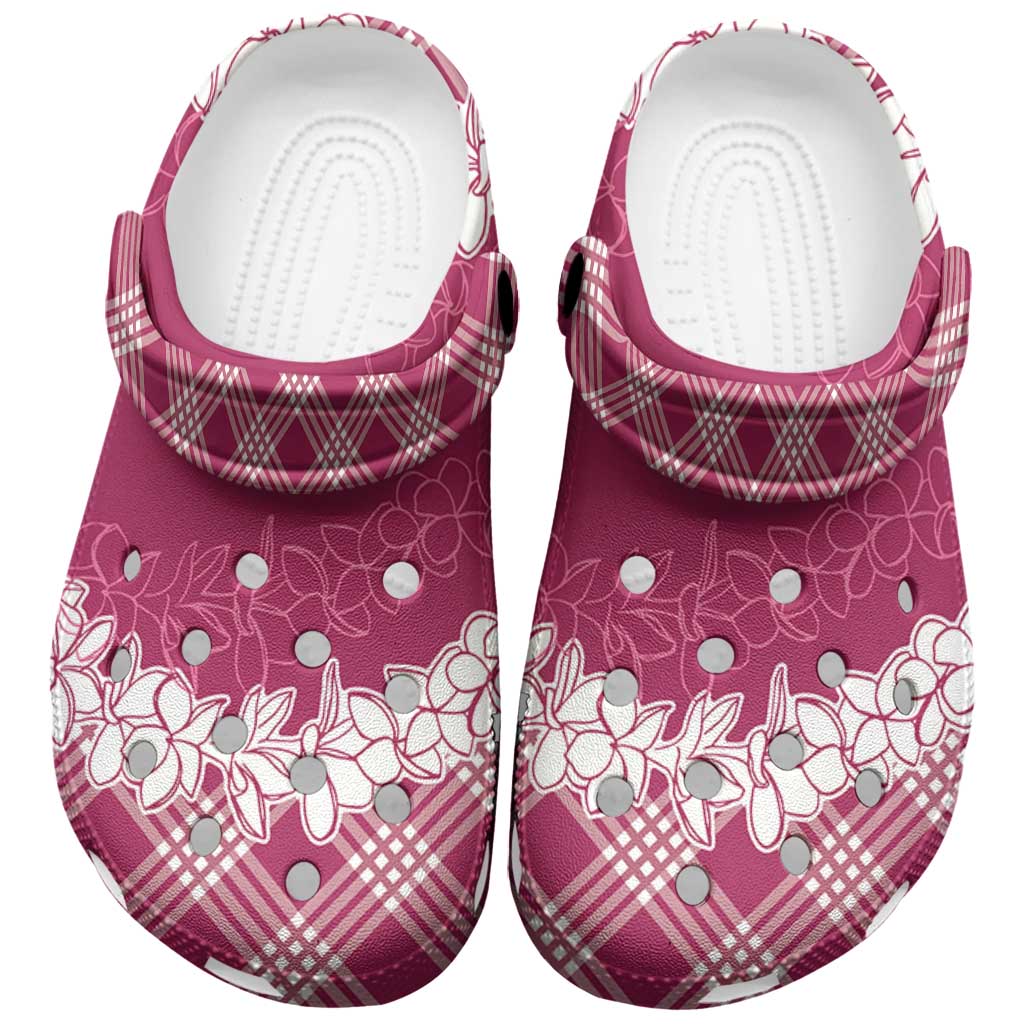 Hawaii Aloha Plumeria Lei Fuschia Palaka Clogs Shoes - Polynesian Pride