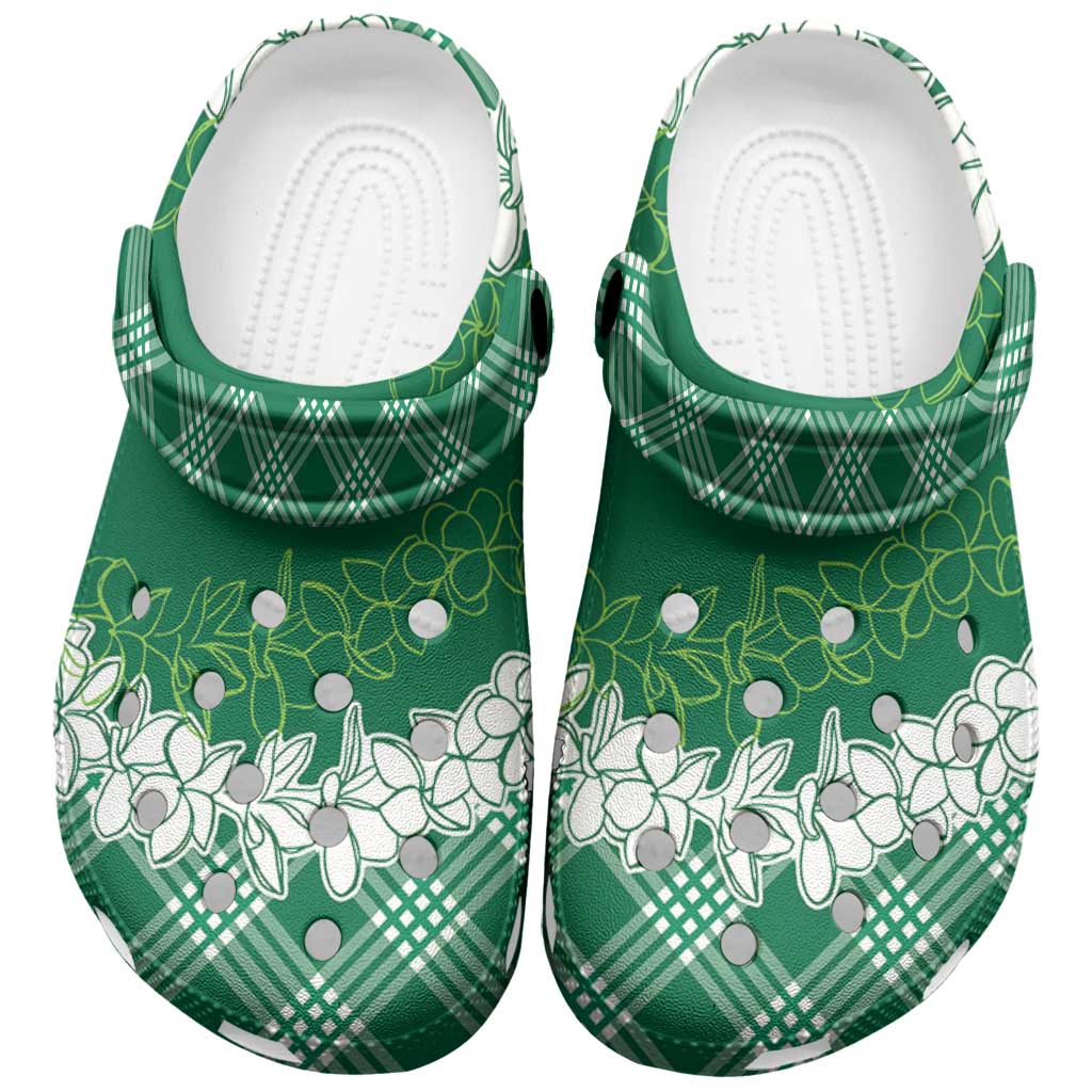 Hawaii Aloha Plumeria Lei Green Palaka Clogs Shoes - Polynesian Pride