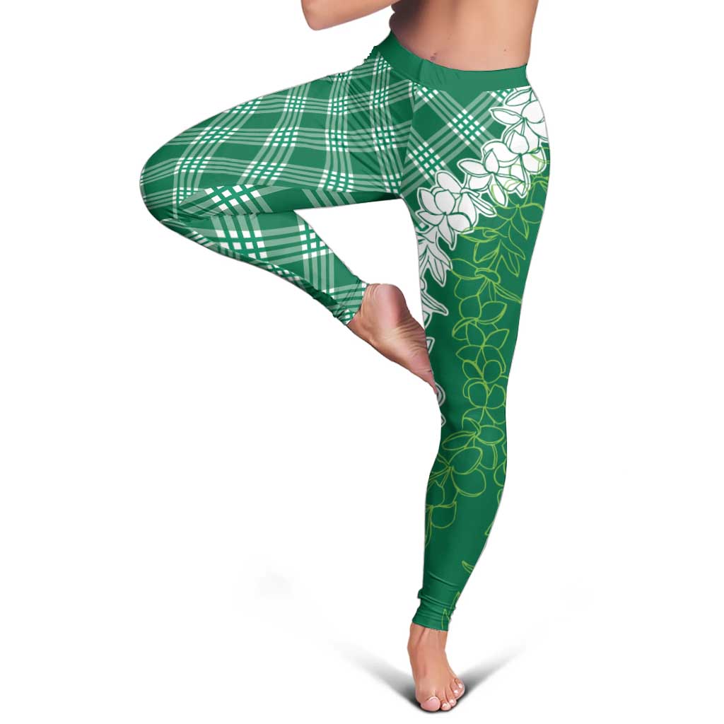 Hawaii Aloha Plumeria Lei Green Palaka Leggings - Polynesian Pride