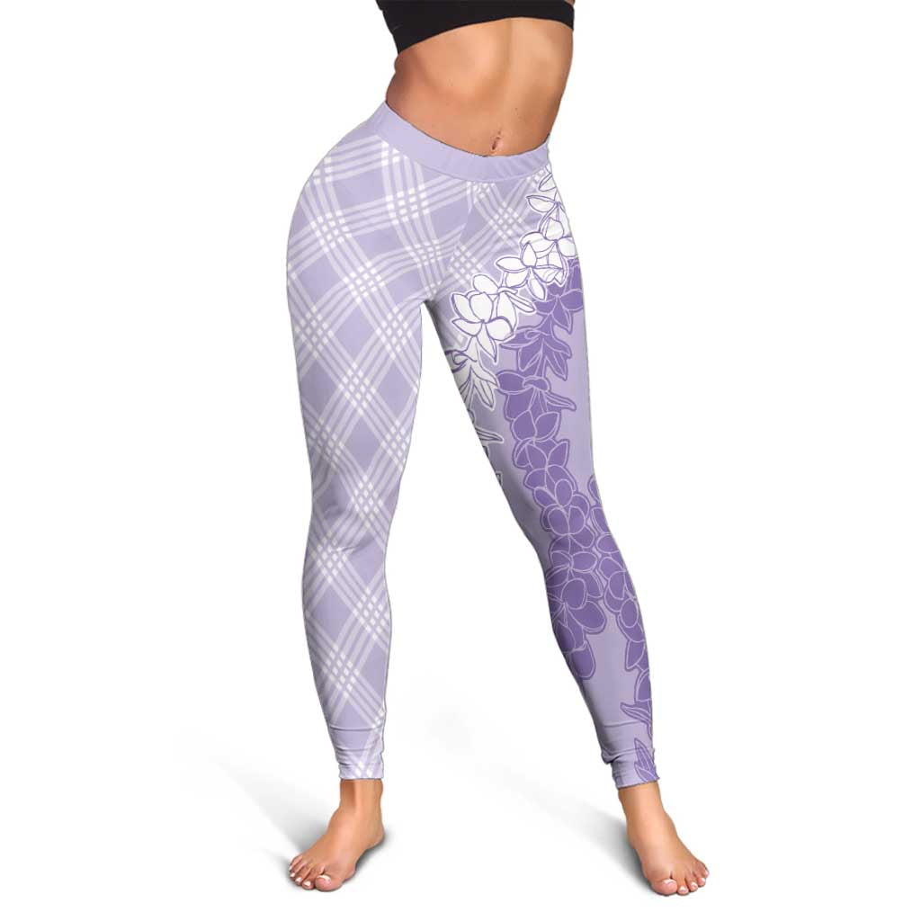 Hawaii Aloha Plumeria Lei Lavender Palaka Leggings - Polynesian Pride