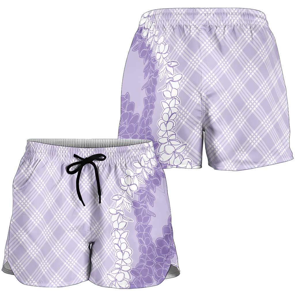 Hawaii Aloha Plumeria Lei Lavender Palaka Shorts for Women - Polynesian Pride