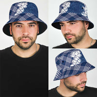 Hawaii Aloha Plumeria Lei Navy Palaka Bucket Hat - Polynesian Pride