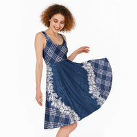 Hawaii Aloha Plumeria Lei Navy Palaka Midi Dress - Polynesian Pride