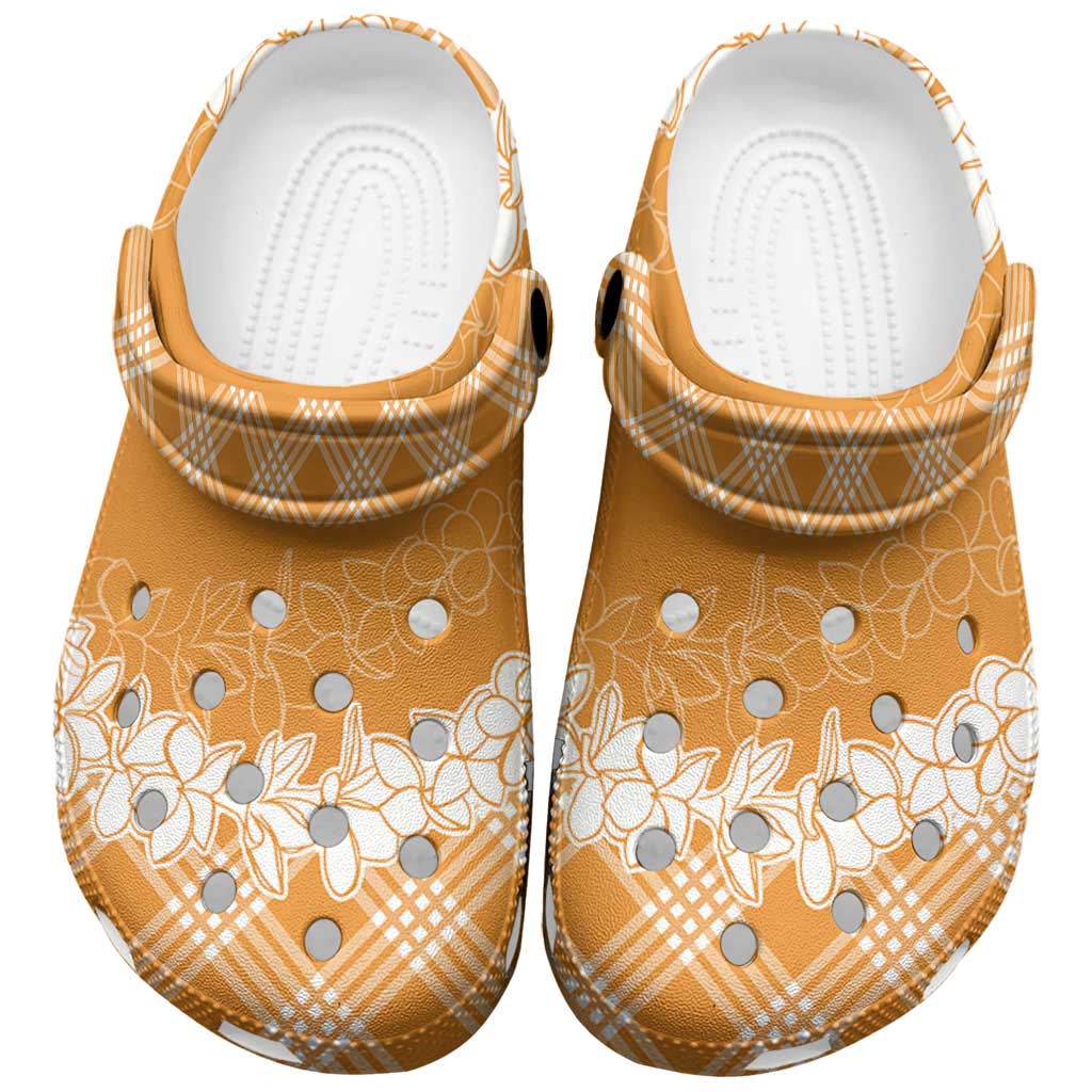 Hawaii Aloha Plumeria Lei Orange Palaka Clogs Shoes - Polynesian Pride