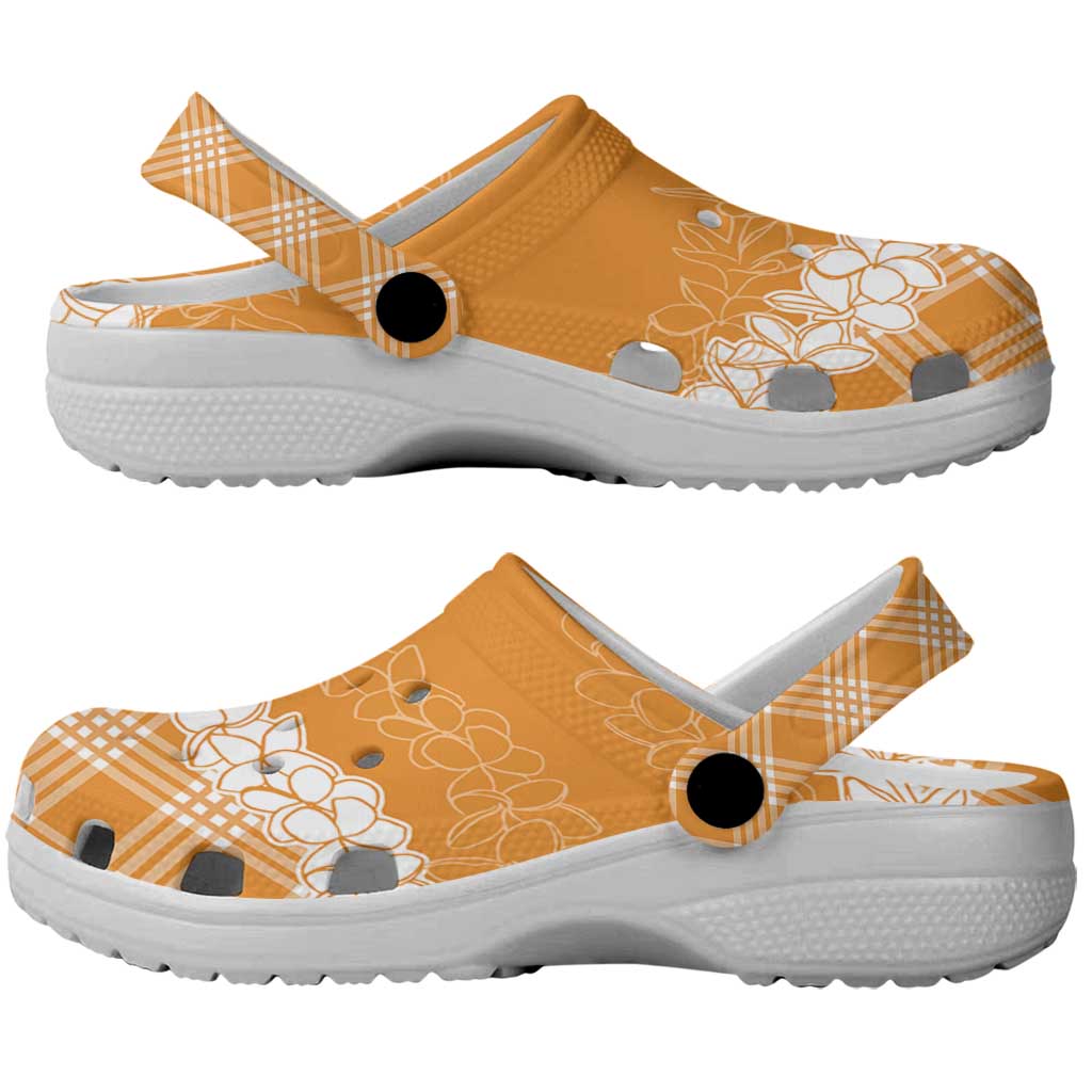Hawaii Aloha Plumeria Lei Orange Palaka Clogs Shoes - Polynesian Pride