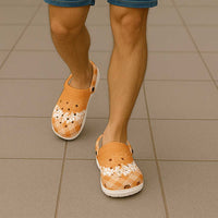 Hawaii Aloha Plumeria Lei Orange Palaka Clogs Shoes - Polynesian Pride