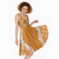 Hawaii Aloha Plumeria Lei Orange Palaka Midi Dress - Polynesian Pride