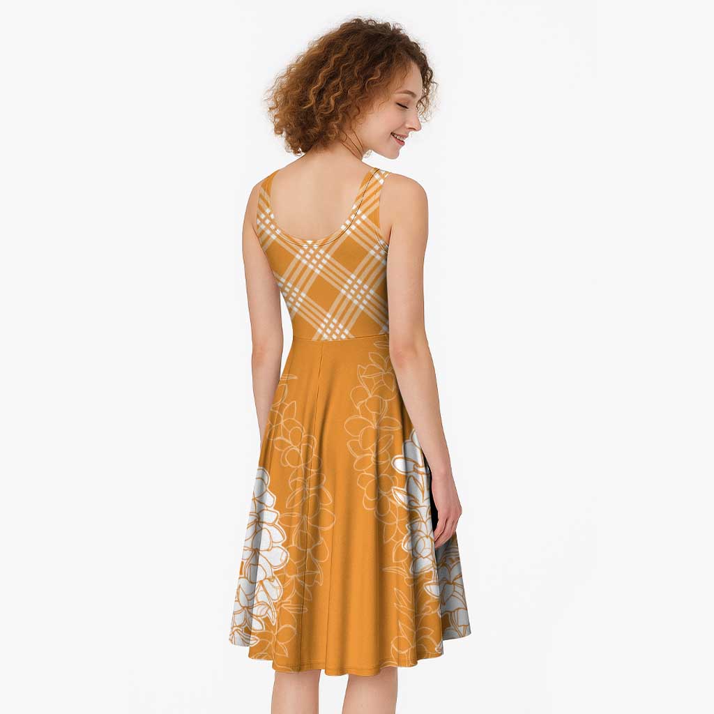 Hawaii Aloha Plumeria Lei Orange Palaka Midi Dress - Polynesian Pride