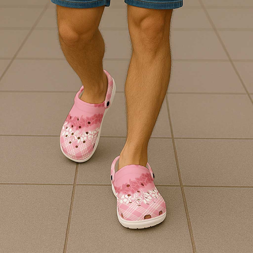 Hawaii Aloha Plumeria Lei Pink Palaka Clogs Shoes - Polynesian Pride