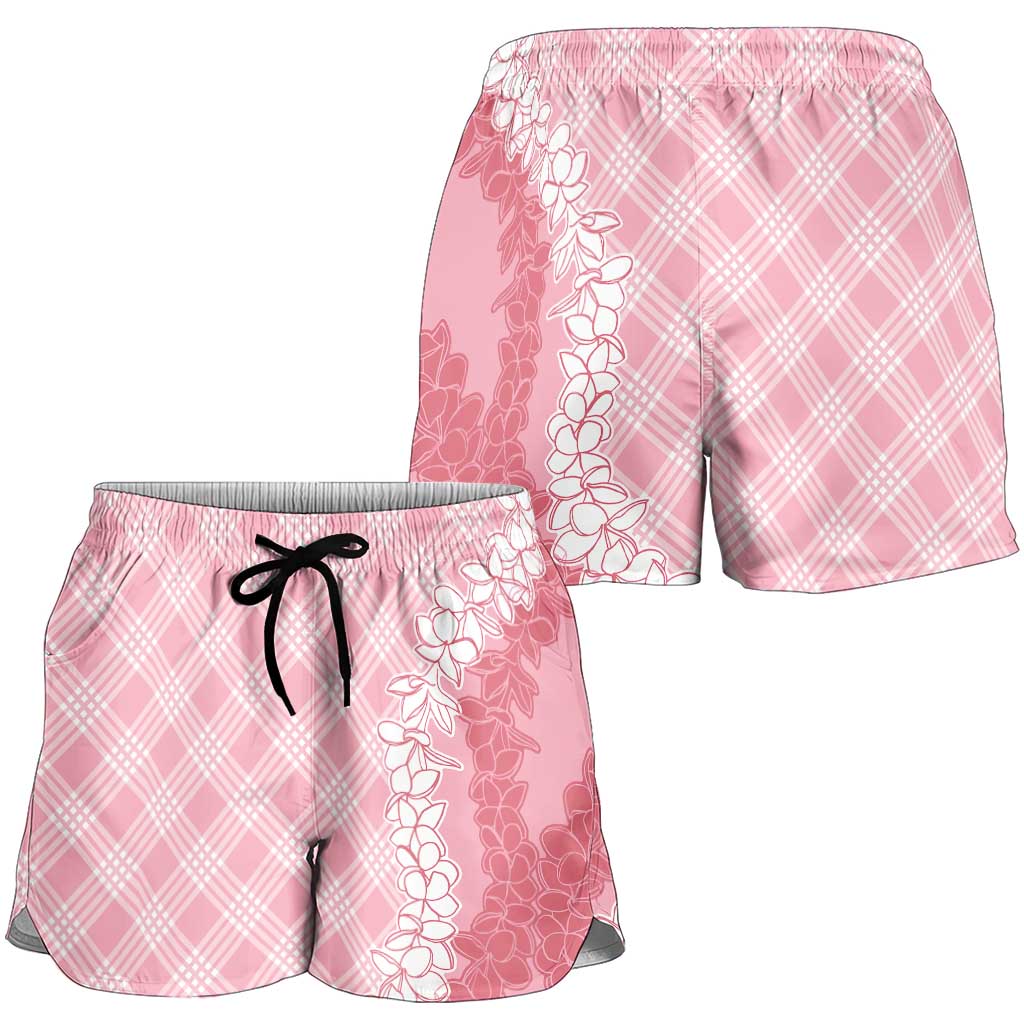 Hawaii Aloha Plumeria Lei Pink Palaka Shorts for Women - Polynesian Pride