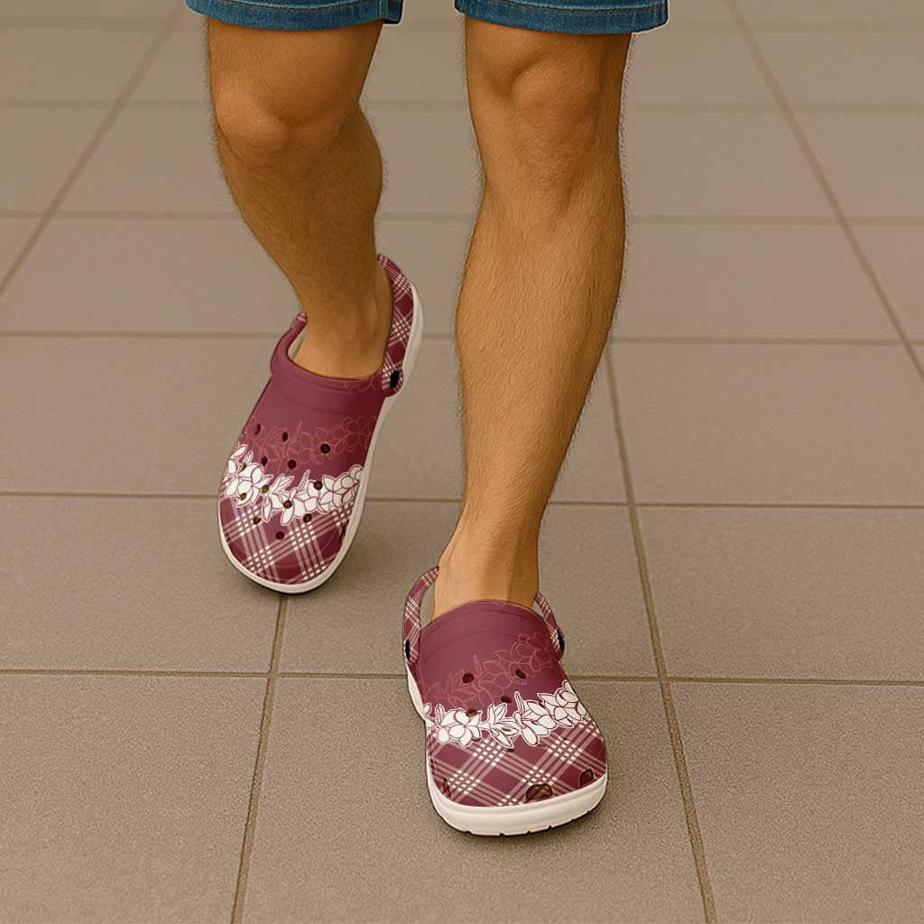 Hawaii Aloha Plumeria Lei Scarlet Palaka Clogs Shoes - Polynesian Pride