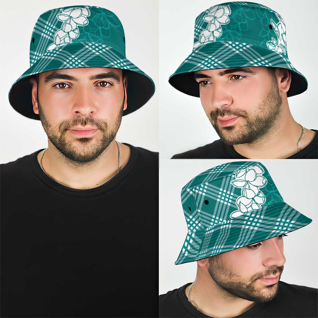 Hawaii Aloha Plumeria Lei Teal Palaka Bucket Hat - Polynesian Pride
