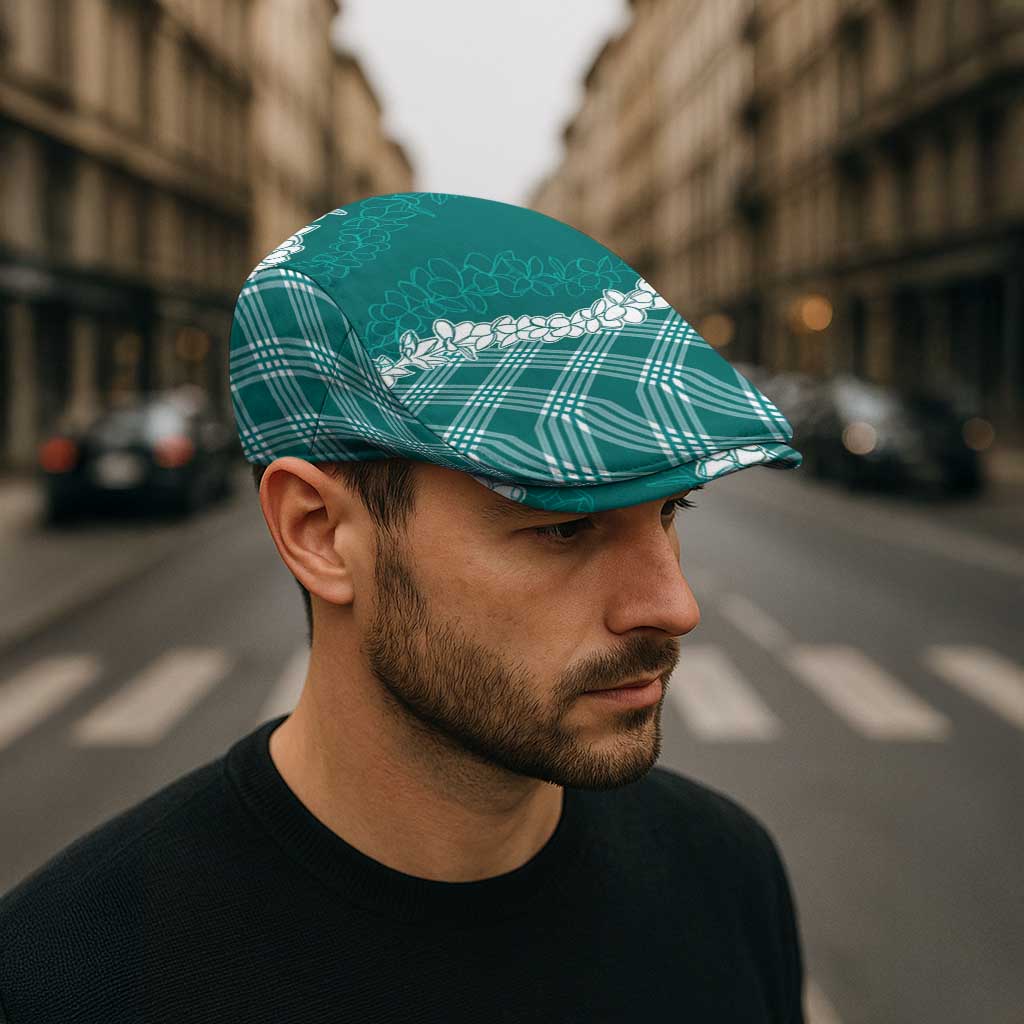 Hawaii Aloha Plumeria Lei Teal Palaka Jeff Hat - Polynesian Pride