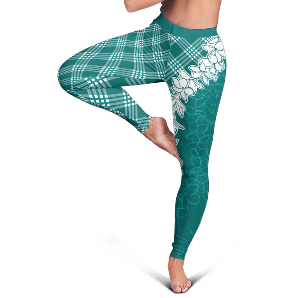 Hawaii Aloha Plumeria Lei Teal Palaka Leggings - Polynesian Pride
