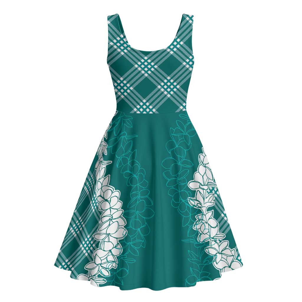 Hawaii Aloha Plumeria Lei Teal Palaka Midi Dress - Polynesian Pride