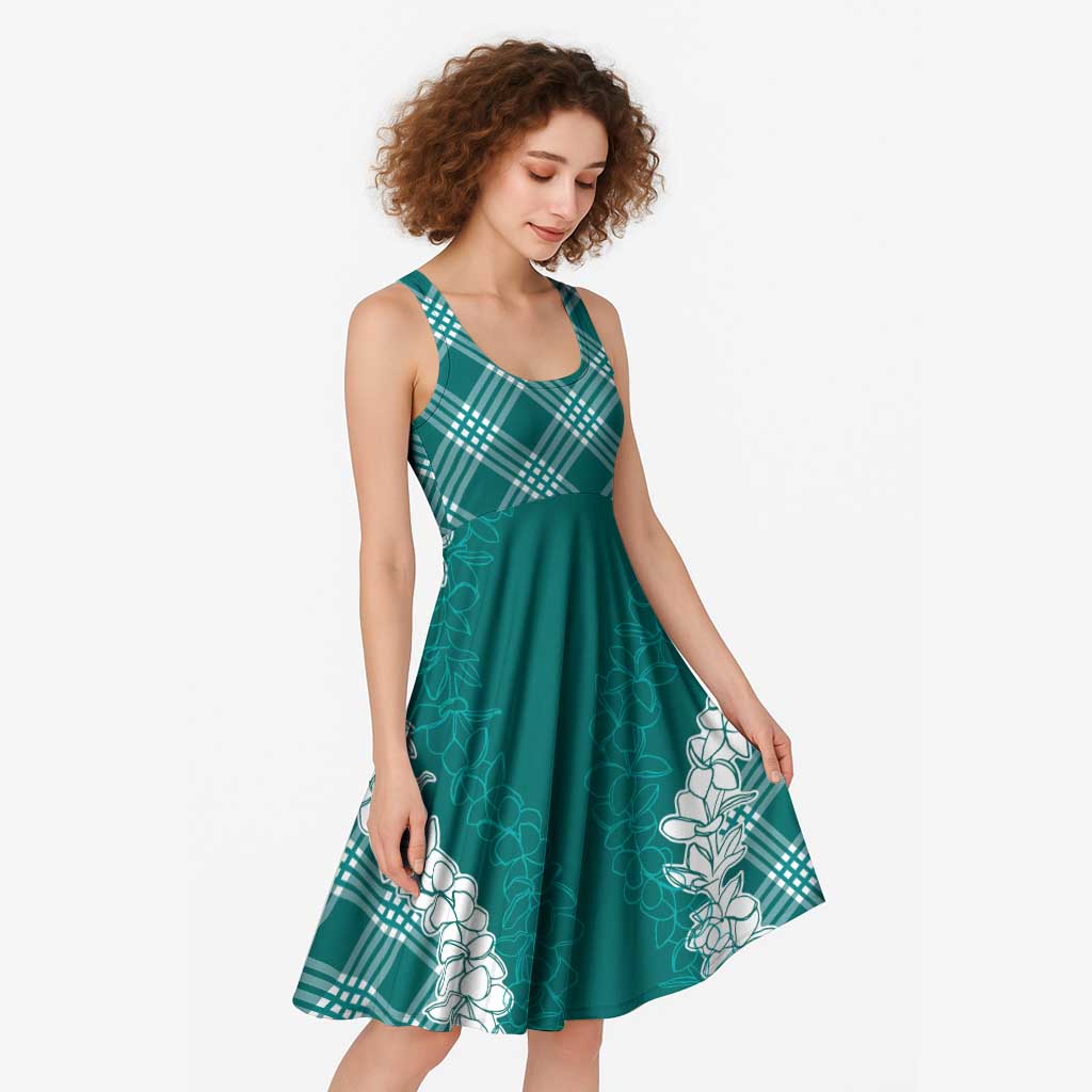 Hawaii Aloha Plumeria Lei Teal Palaka Midi Dress - Polynesian Pride