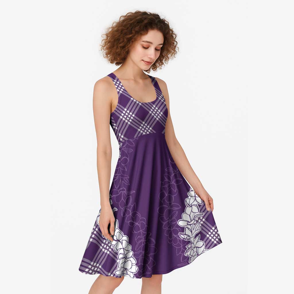 Hawaii Aloha Plumeria Lei Violet Palaka Midi Dress - Polynesian Pride