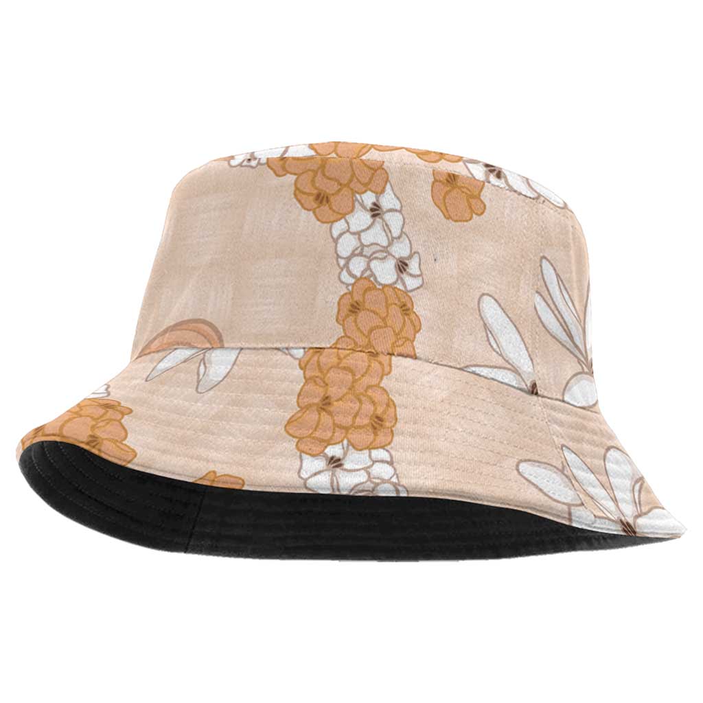 Hawaii Anthurium Tiare Pikake Lei Bucket Hat Alani Lauhala Art Pattern