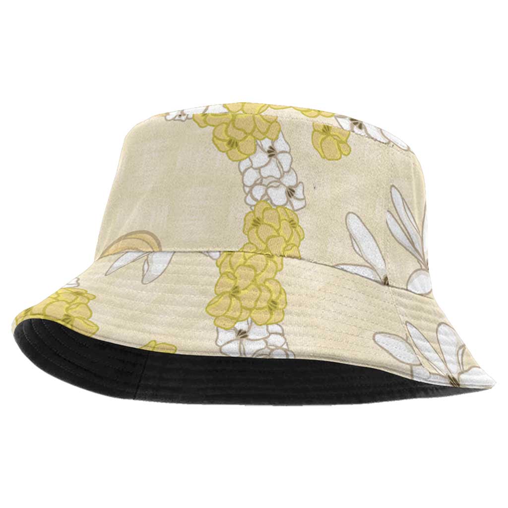 Hawaii Anthurium Tiare Pikake Lei Bucket Hat Melemele Lauhala Art Pattern LT01 One Size Yellow - Polynesian Pride