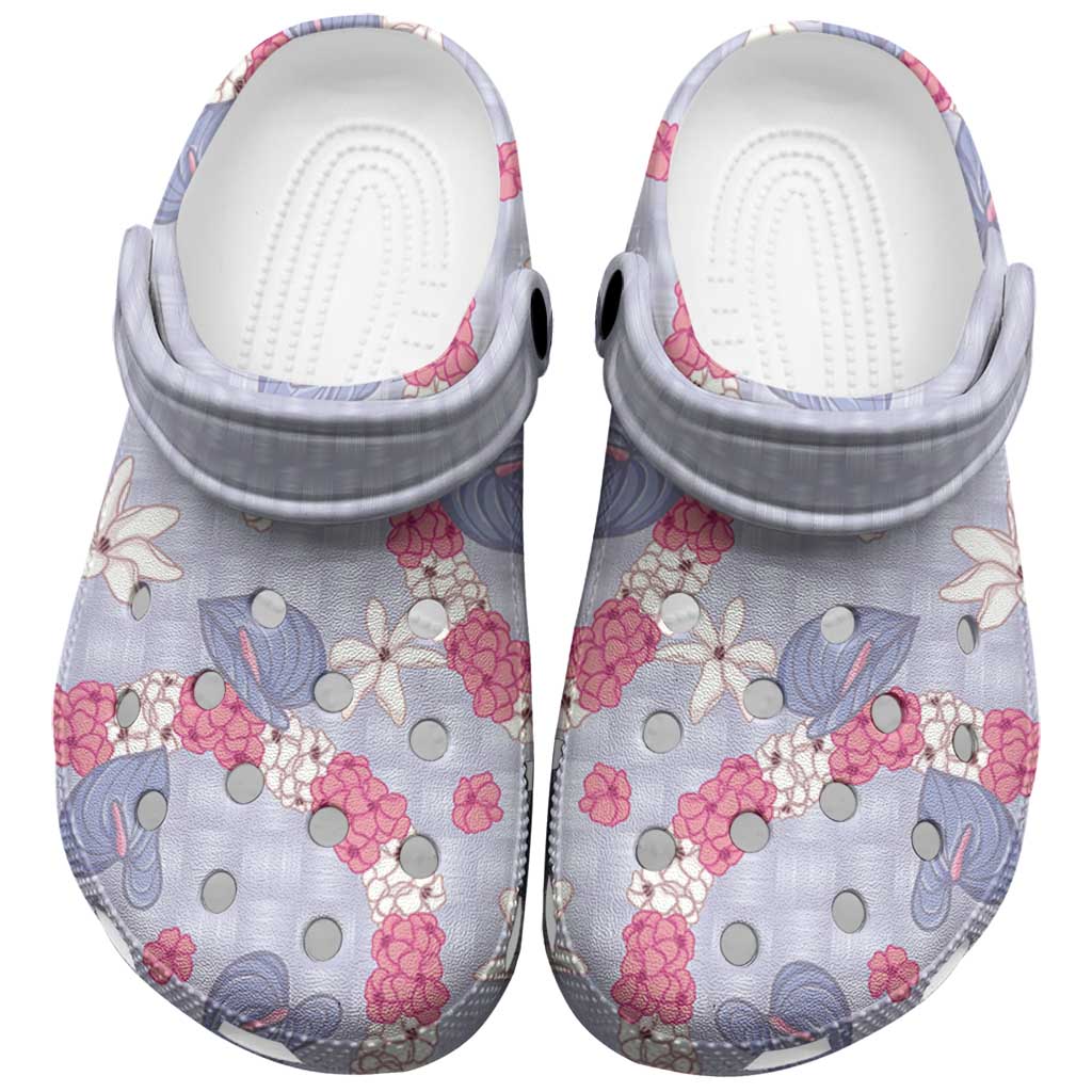 Hawaii Anthurium Tiare Pikake Lei Clogs Shoes Poni Lauhala Art Pattern LT01 Purple - Polynesian Pride
