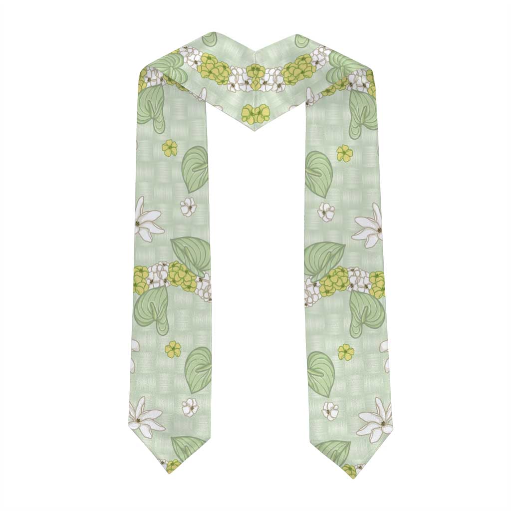 Hawaii Anthurium Tiare Pikake Lei Graduation Stole Sage Green Lauhala Art Pattern