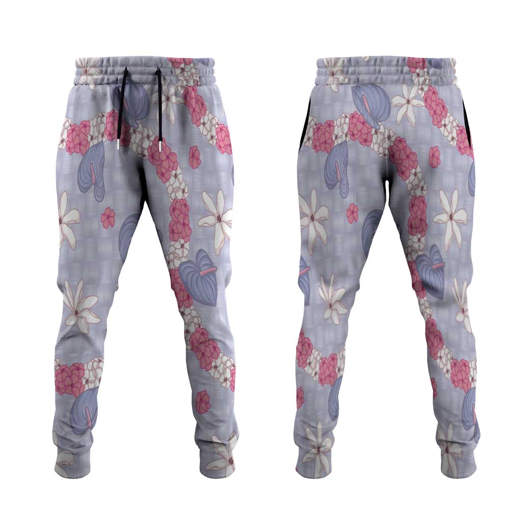 Hawaii Anthurium Tiare Pikake Lei Jogger Pants Poni Lauhala Art Pattern