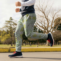 Hawaii Anthurium Tiare Pikake Lei Jogger Pants Sage Green Lauhala Art Pattern