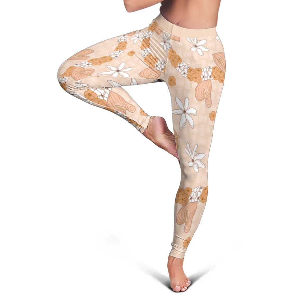 Hawaii Anthurium Tiare Pikake Lei Leggings Alani Lauhala Art Pattern