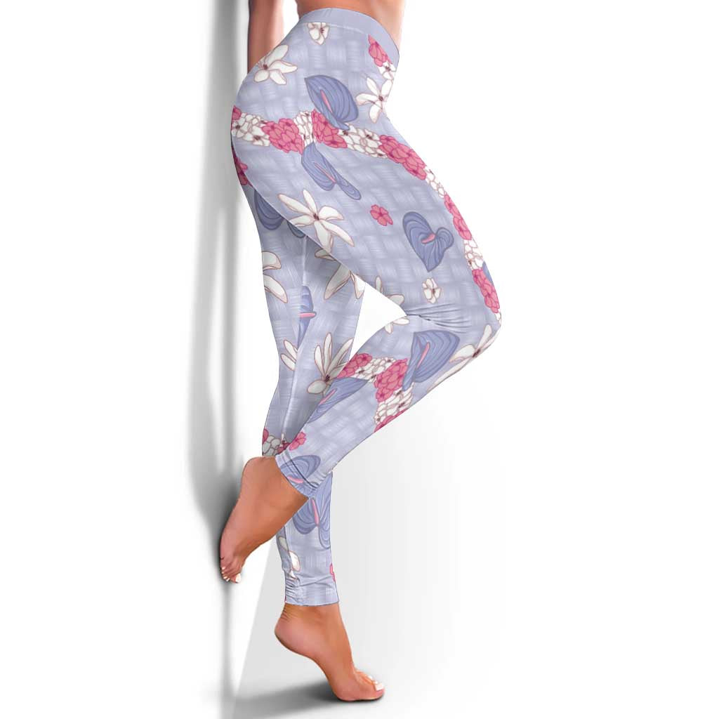 Hawaii Anthurium Tiare Pikake Lei Leggings Poni Lauhala Art Pattern