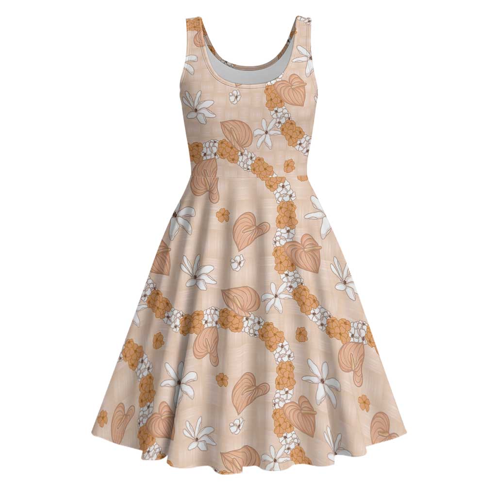 Hawaii Anthurium Tiare Pikake Lei Midi Dress Alani Lauhala Art Pattern