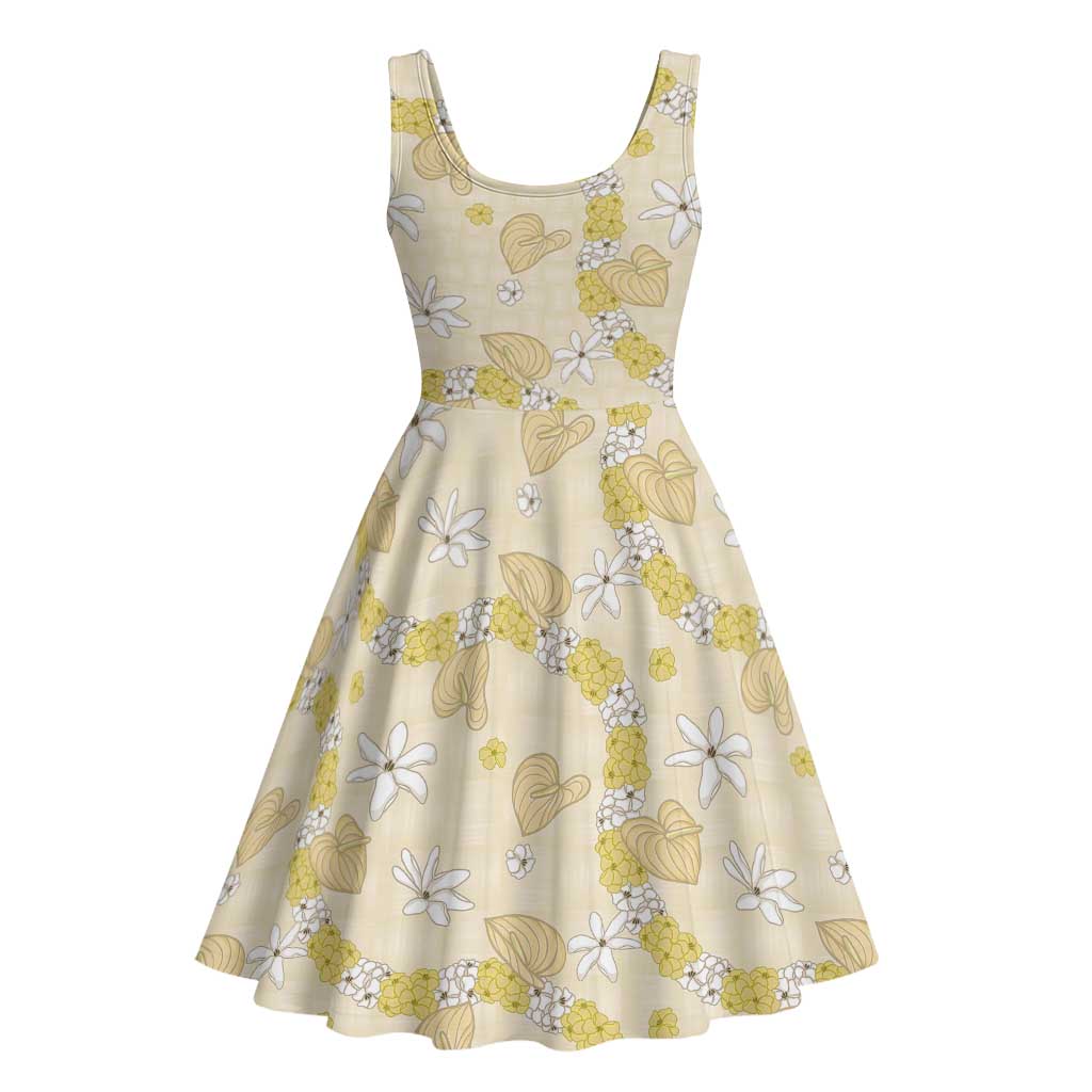 Hawaii Anthurium Tiare Pikake Lei Midi Dress Melemele Lauhala Art Pattern