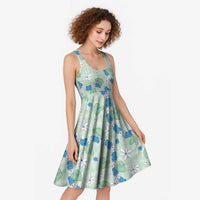 Hawaii Anthurium Tiare Pikake Lei Midi Dress Omaomao Lauhala Art Pattern