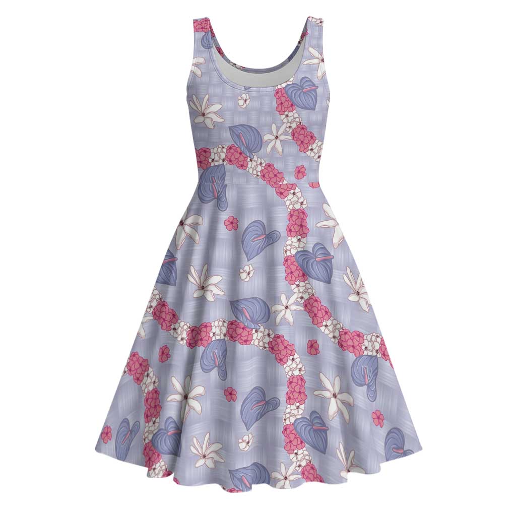 Hawaii Anthurium Tiare Pikake Lei Midi Dress Poni Lauhala Art Pattern
