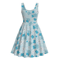 Hawaii Anthurium Tiare Pikake Lei Midi Dress UliUli Lauhala Art Pattern LT01 - Polynesian Pride