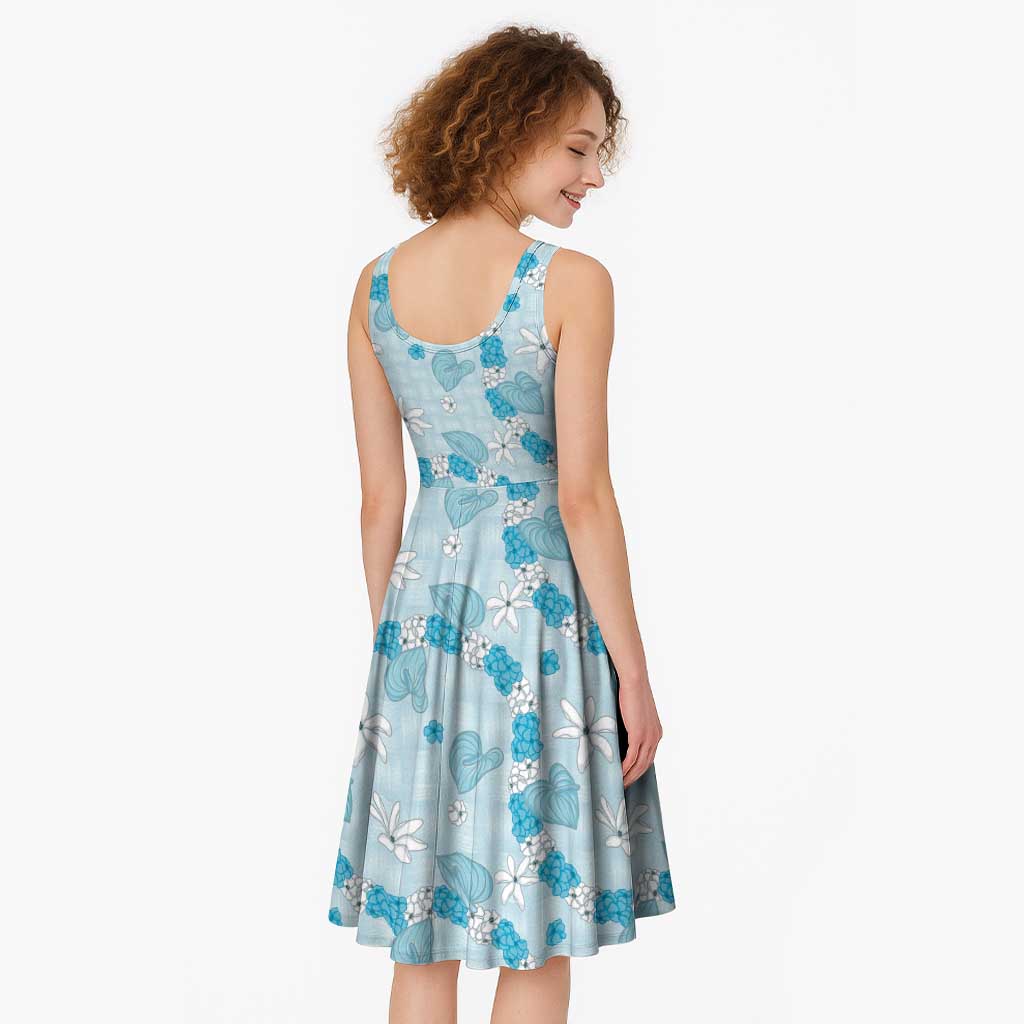 Hawaii Anthurium Tiare Pikake Lei Midi Dress UliUli Lauhala Art Pattern LT01 - Polynesian Pride