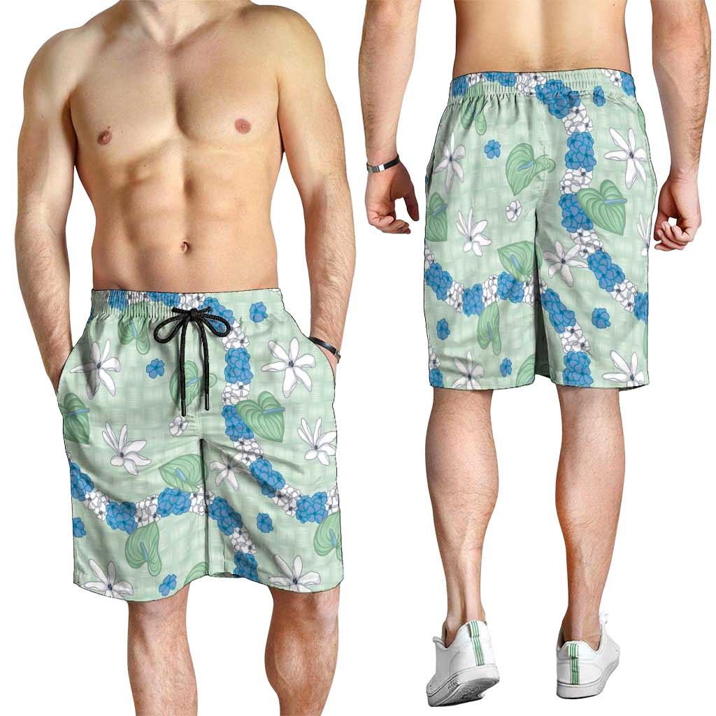 Hawaii Anthurium Tiare Pikake Lei Shorts for Men Omaomao Lauhala Art Pattern