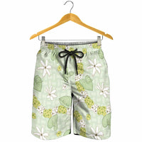 Hawaii Anthurium Tiare Pikake Lei Shorts for Men Sage Green Lauhala Art Pattern
