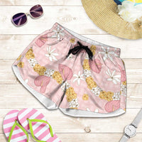 Hawaii Anthurium Tiare Pikake Lei Shorts for Women Akala Lauhala Art Pattern