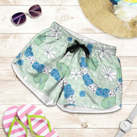 Hawaii Anthurium Tiare Pikake Lei Shorts for Women Omaomao Lauhala Art Pattern LT01 Green - Polynesian Pride