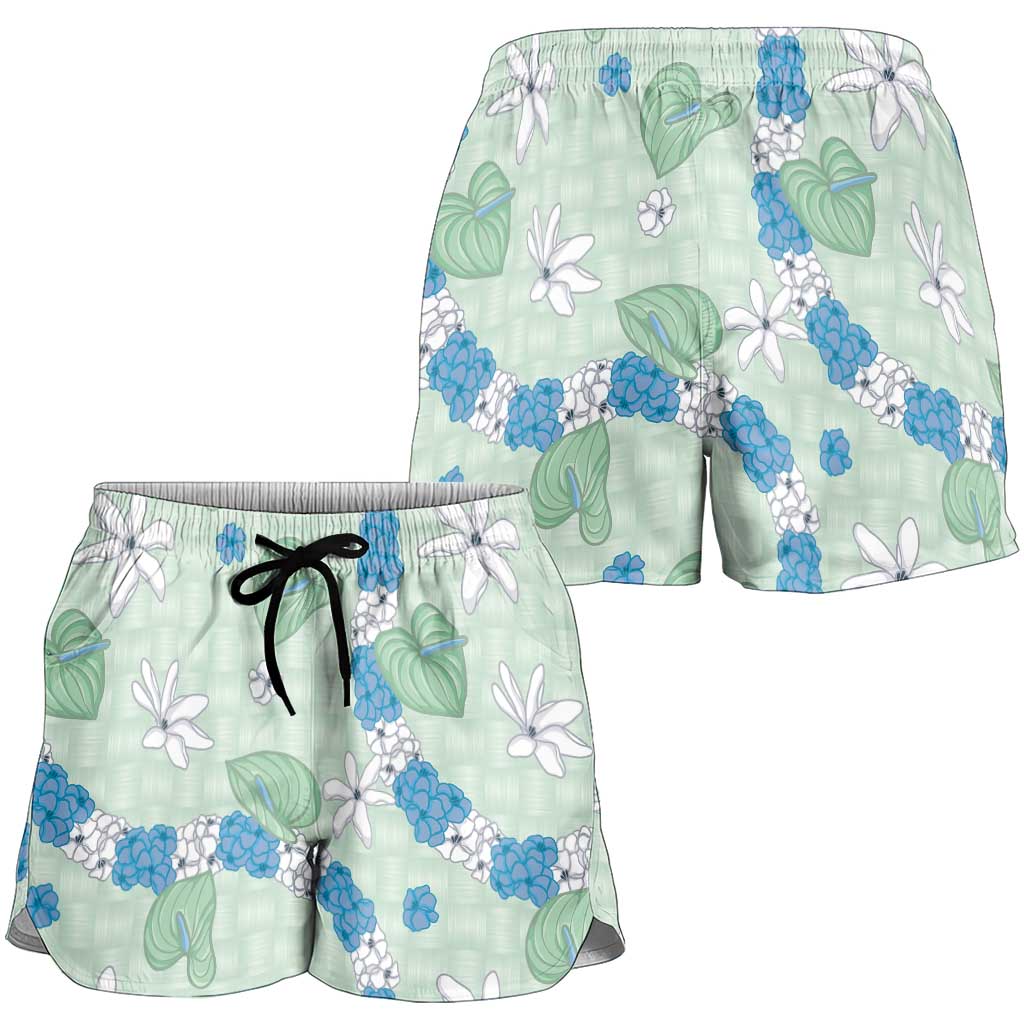 Hawaii Anthurium Tiare Pikake Lei Shorts for Women Omaomao Lauhala Art Pattern LT01 - Polynesian Pride