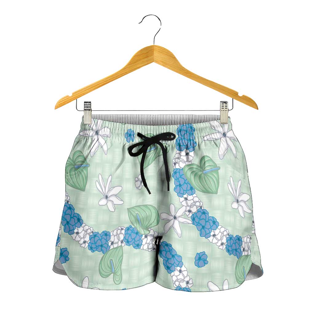 Hawaii Anthurium Tiare Pikake Lei Shorts for Women Omaomao Lauhala Art Pattern LT01 - Polynesian Pride