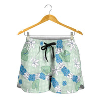 Hawaii Anthurium Tiare Pikake Lei Shorts for Women Omaomao Lauhala Art Pattern LT01 - Polynesian Pride