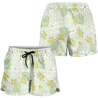 Hawaii Anthurium Tiare Pikake Lei Shorts for Women Sage Green Lauhala Art Pattern