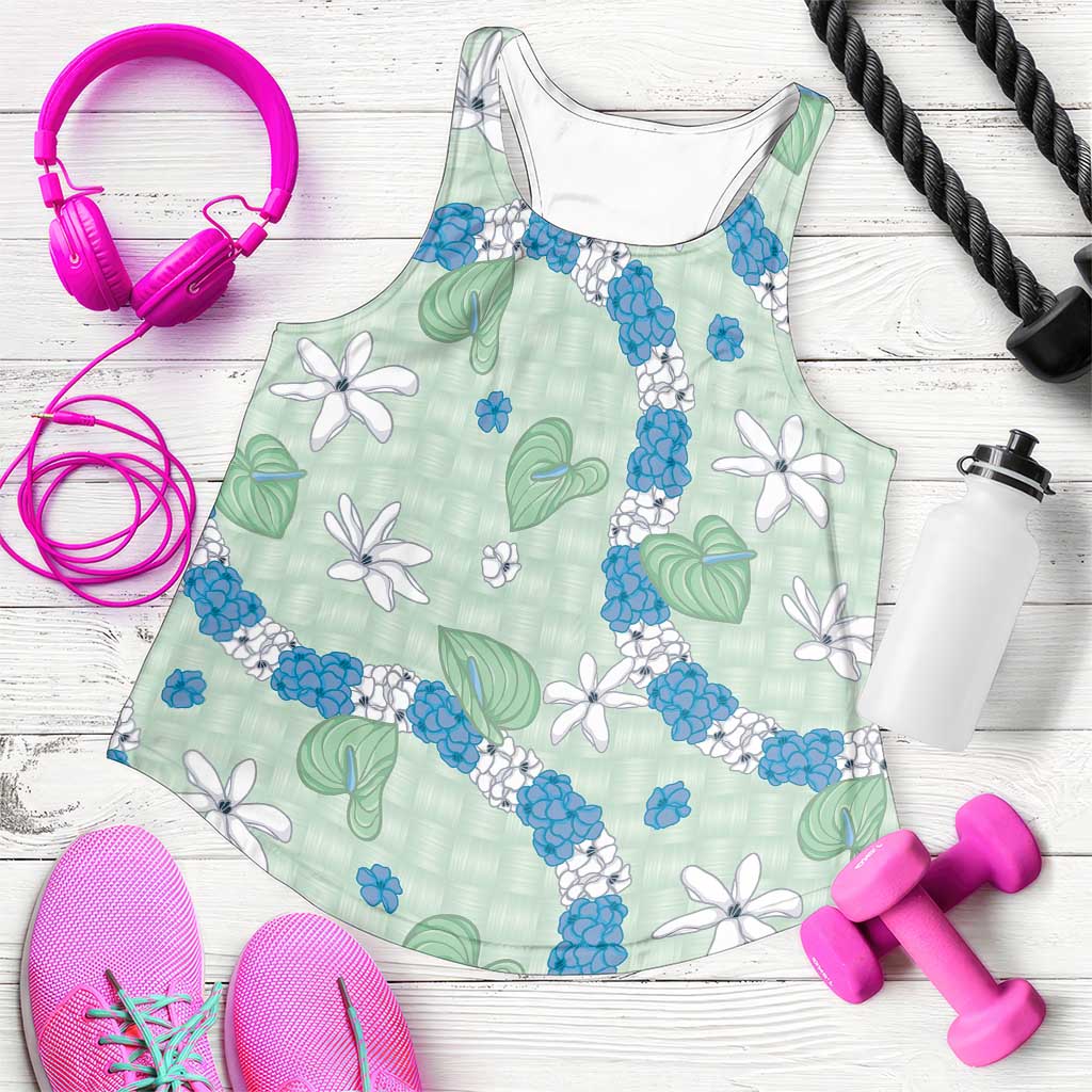 Hawaii Anthurium Tiare Pikake Lei Women Racerback Tank Omaomao Lauhala Art Pattern