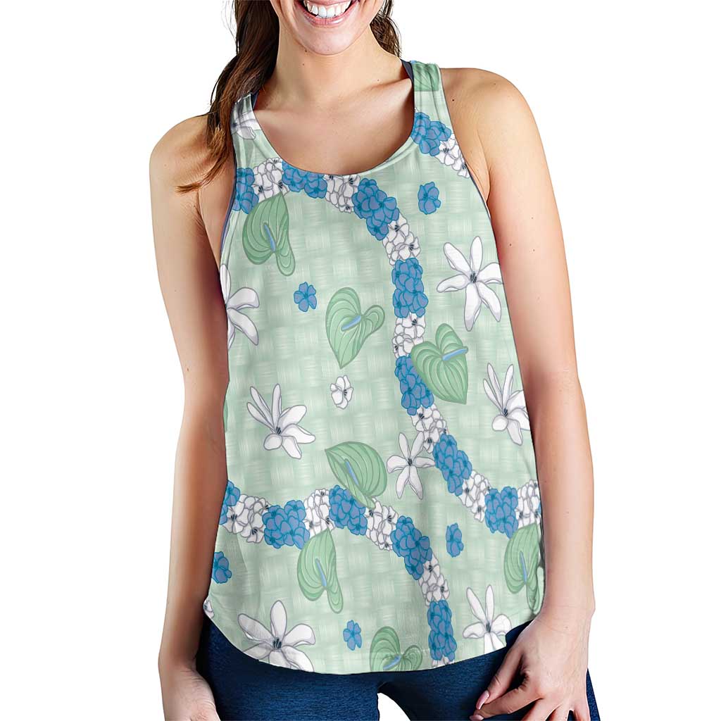 Hawaii Anthurium Tiare Pikake Lei Women Racerback Tank Omaomao Lauhala Art Pattern