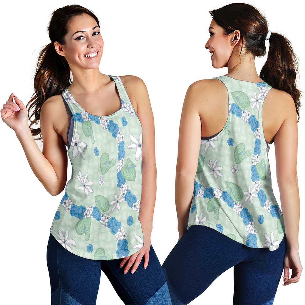 Hawaii Anthurium Tiare Pikake Lei Women Racerback Tank Omaomao Lauhala Art Pattern