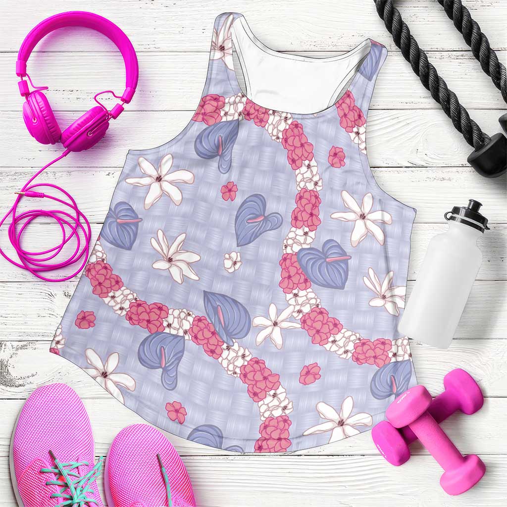 Hawaii Anthurium Tiare Pikake Lei Women Racerback Tank Poni Lauhala Art Pattern