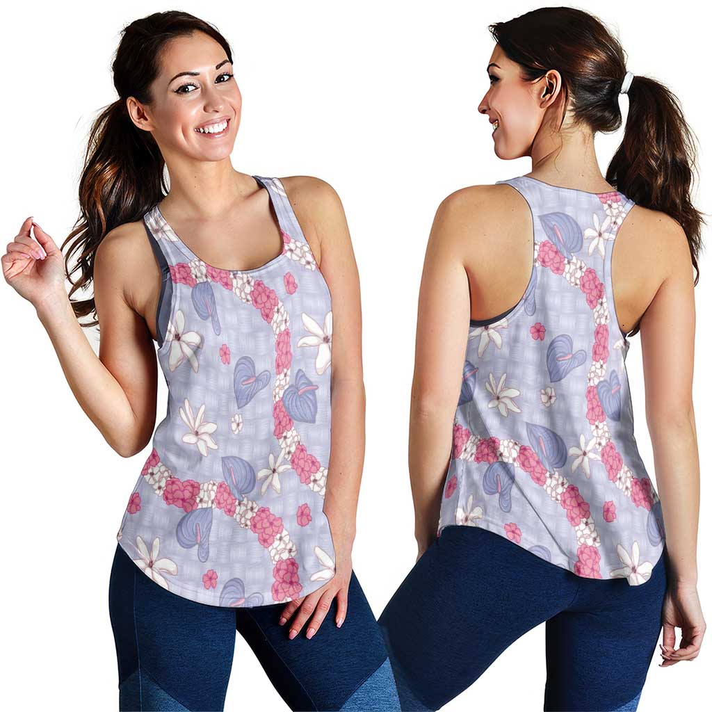 Hawaii Anthurium Tiare Pikake Lei Women Racerback Tank Poni Lauhala Art Pattern