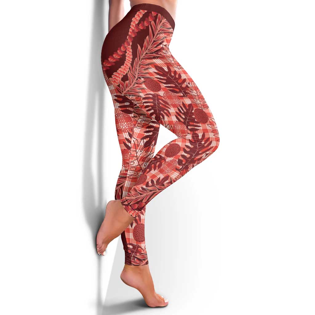 Hawaii Breadfruit Palaka Leggings Ulaula Maile Lei - Polynesian Pride
